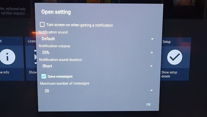 Konfigurace aplikace Notifications for Android TV přímo v televizoru