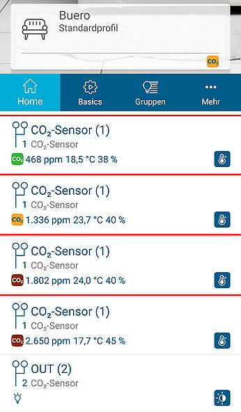 Zobrazení stavu CO2 senzoru v aplikaci Homematic IP