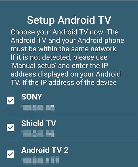 Konfigurace aplikace Notifications for Android TV ve smartphone s IP adresami televizí